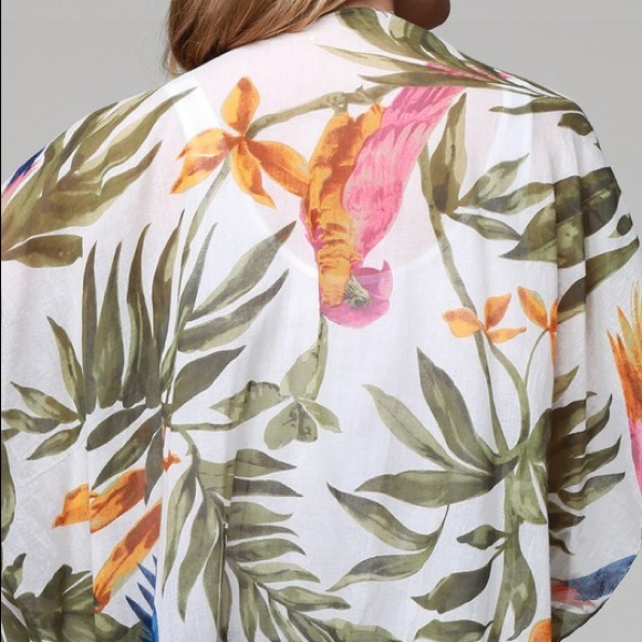 SOLD OUT Tropical Parrot Palm Leaf Kimono Coverup Wrap - Picture 4 of 4